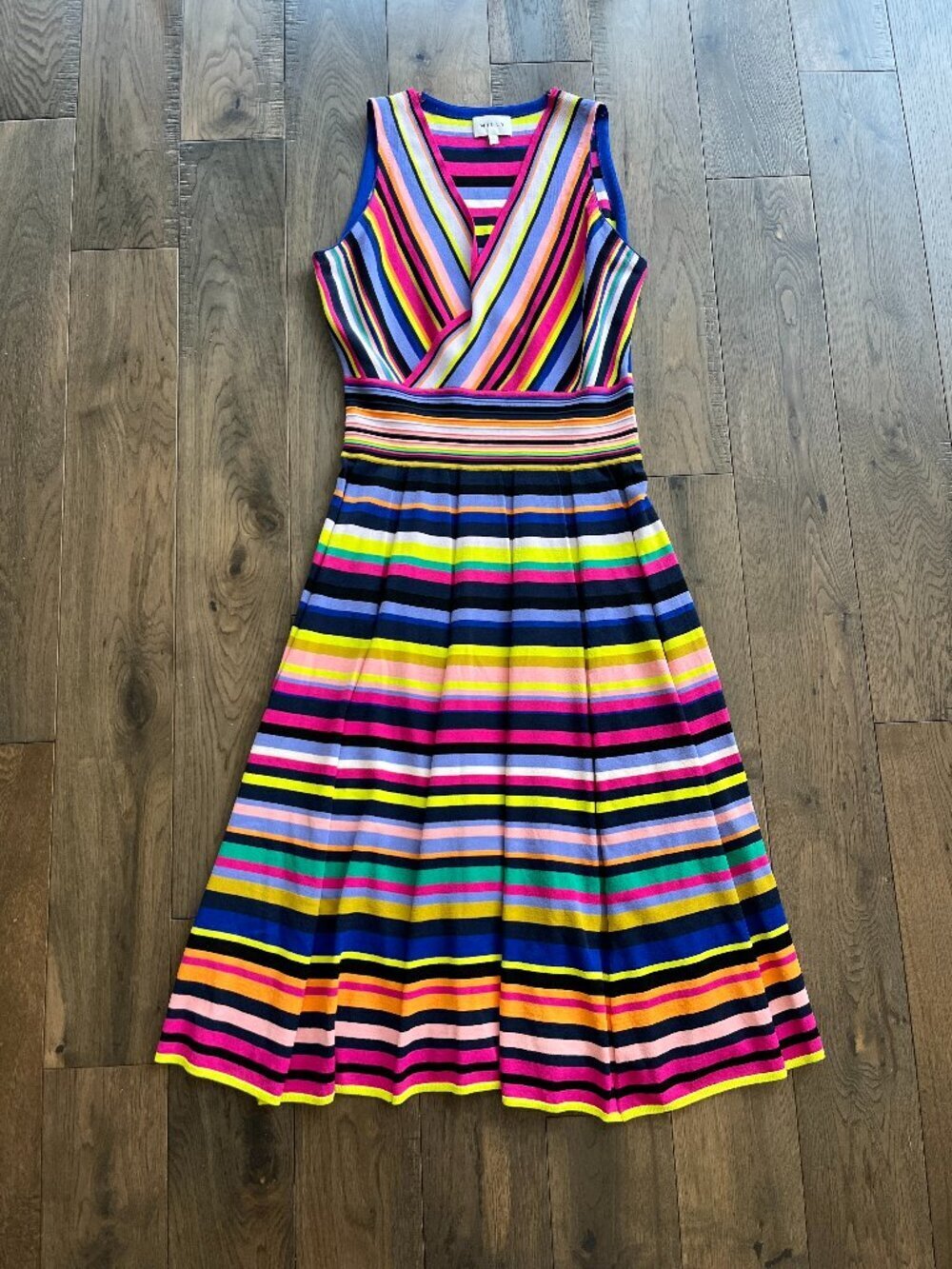 Milly Striped Surplice Sleeveless Midi Dress Multicolor Size L Designer - Picture 2 of 8